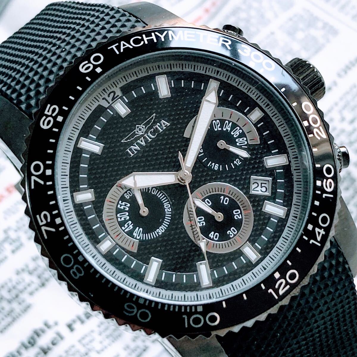 #3598【大人のお洒落】メンズ 腕時計 インビクタ Invicta クォーツ 黒文字盤 Quartz 動作良好 ブラック 防水 インヴィクタ クォーツ DATE拍卖