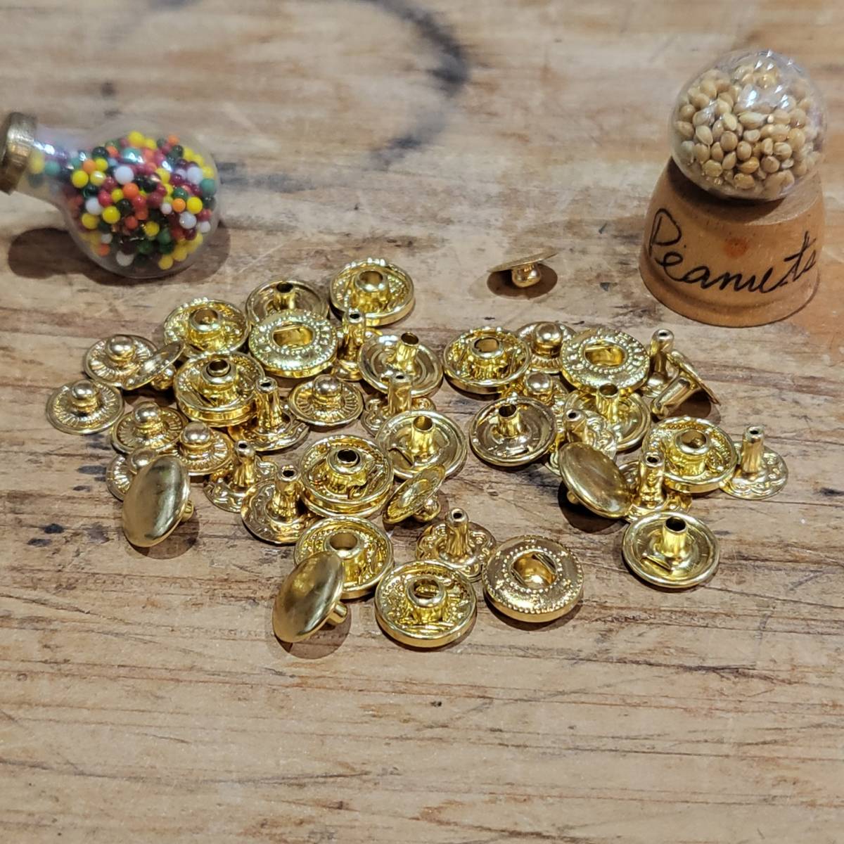 レザークラフト 真鍮 スナップボタン (頭10mm) 10個セット+予備1個セット拍卖