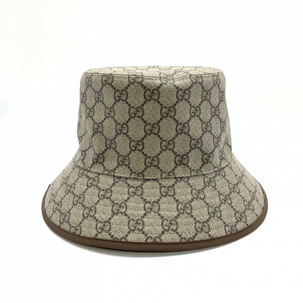 GUCCI グッチ 780498 バケットハット 帽子 GGコーティングキャンバス ベージュ ブラウン サイズL メンズ レディース 管理RT41628拍卖