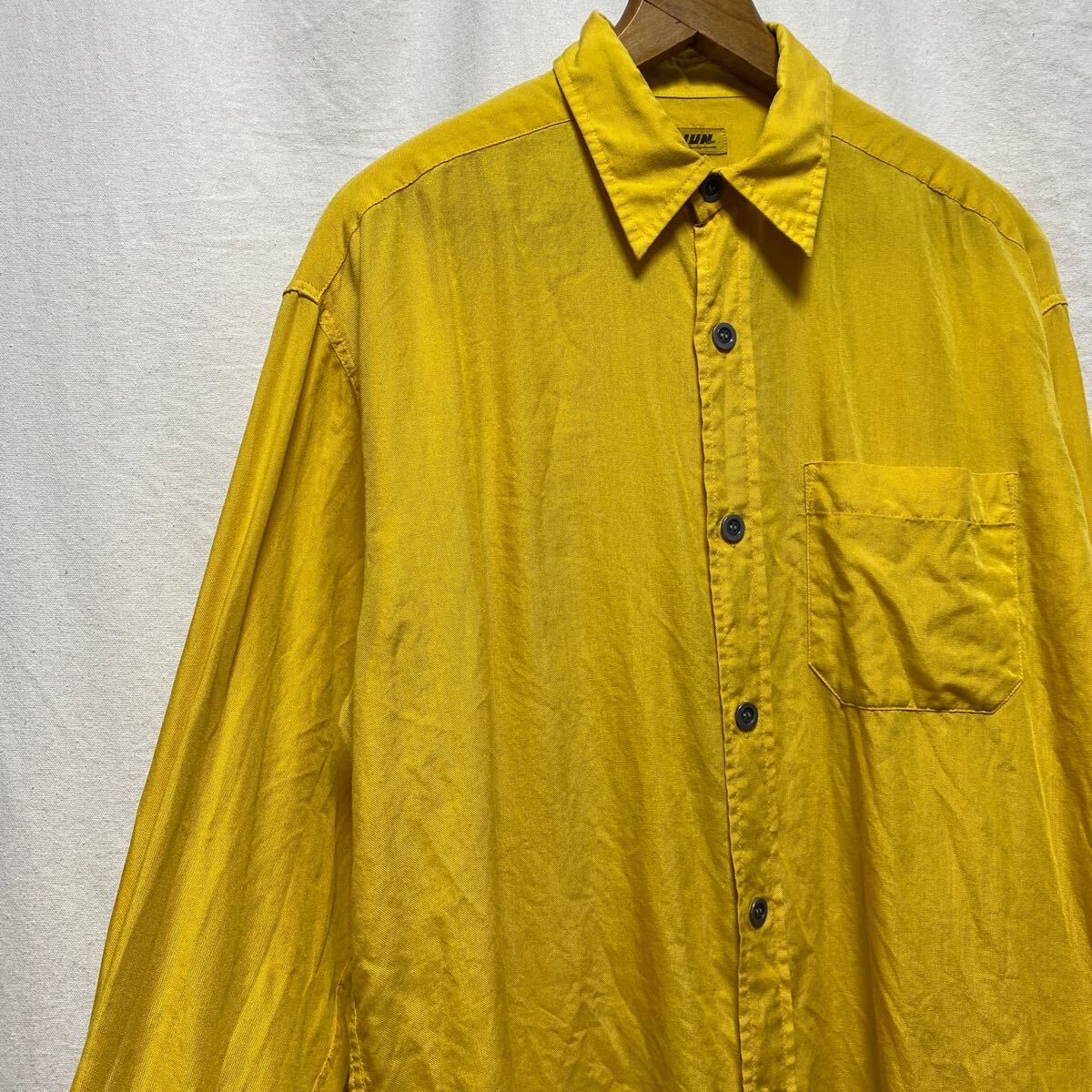 オールド JUN MEN テンセル 長袖シャツ イエロー 80s 90s 古着 ヴィンテージ 無地 ジュンメン 拍卖