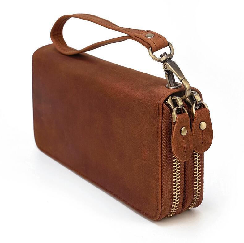 新品長財布 セカンドバッグ クラッチバック 本革 牛革 メンズ ダブルラウンドファスナー型 大容量 多機能 ストラップ付き お色選択可拍卖