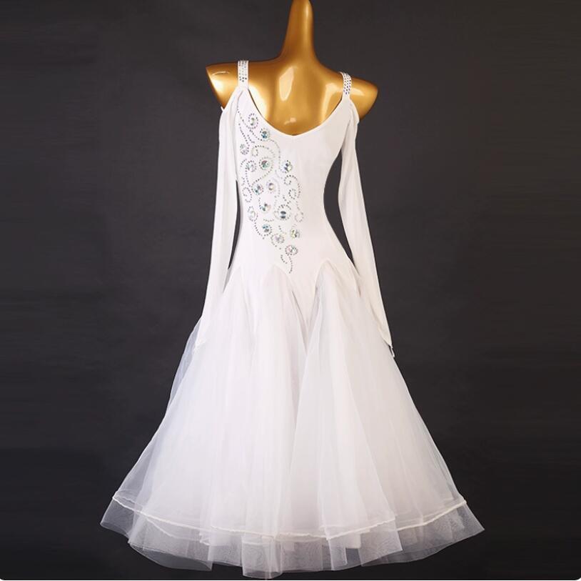 新品人気推薦レディース社交ダンス衣装モダンドレス ライトストーン飾りサイズ調整無料ホワイトサイズS~XXL お色選択可拍卖