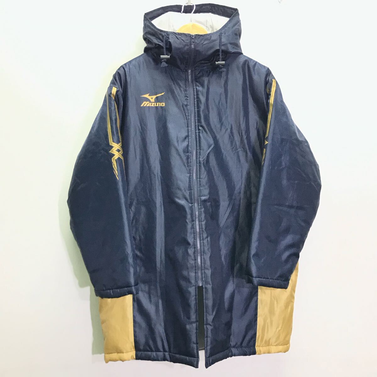 スポーツ観戦にも◎【MIZUNO】ミズノ ベンチコート アウター ミドル丈 ジャンパー 中綿 ウォーキング あったか 防寒 ネイビー M /Y29149ii拍卖