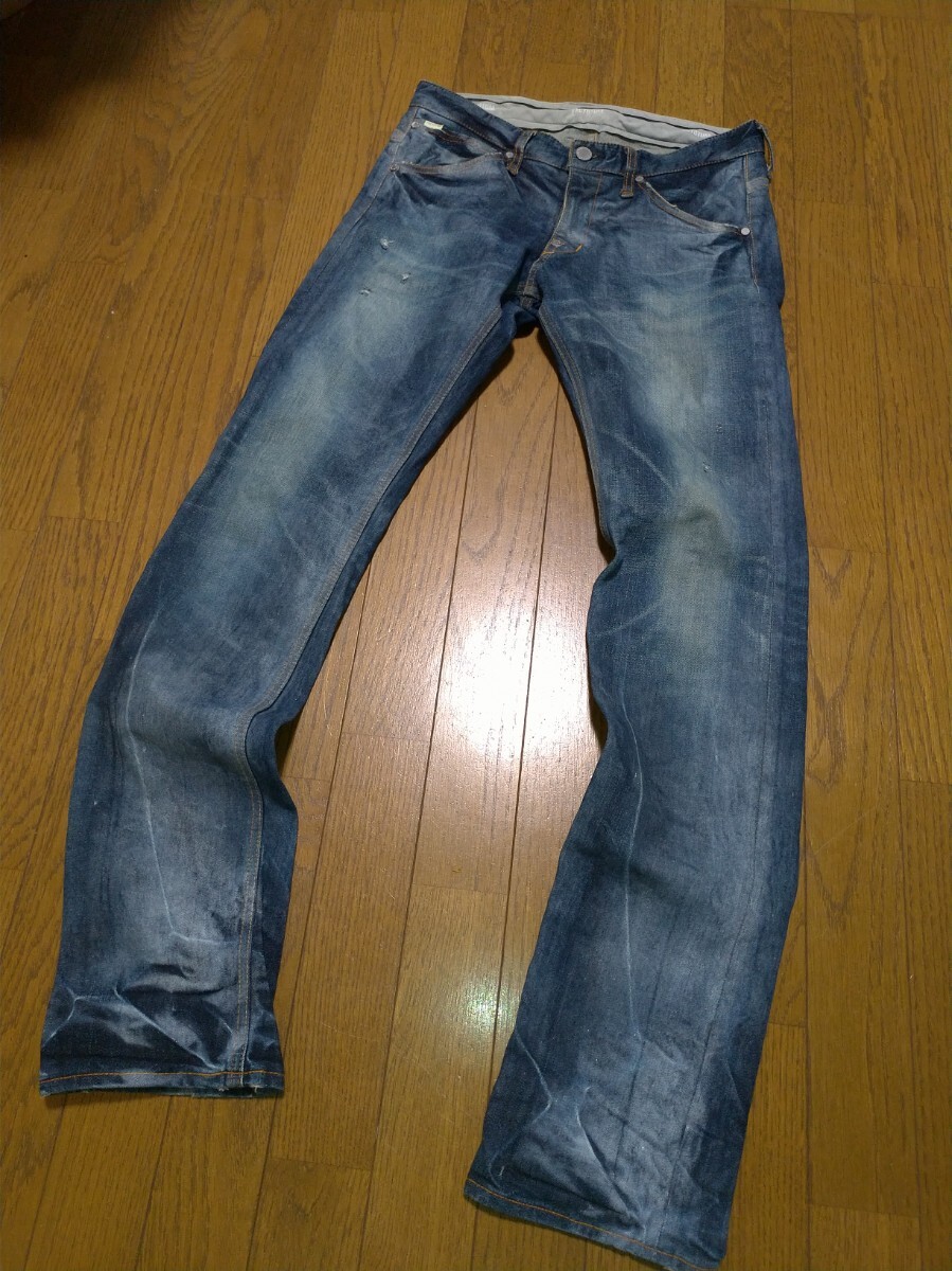 【FACTOTUM】ファクトタム 赤耳セルビッチ デニムパンツストレッチ ボトムス インディゴ サイズW29 ヴィンテージコーティング加工 日本製拍卖