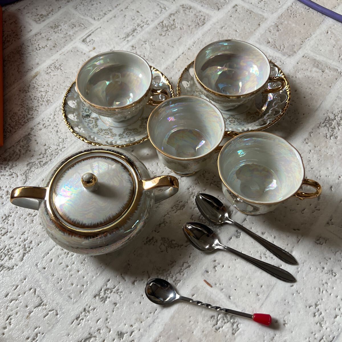 △メ右棚△ ソーサー カップ 食器 洋食器 シュガーポット ゴールド ティースプーン O.S.China拍卖