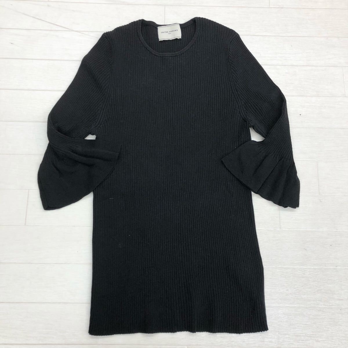 1722〓 UNITED ARROWS TOKYO ユナイテッドアローズ ニットカットソー レディース サイズ不明 ブラック トップス 袖フレア 半袖 6部袖拍卖