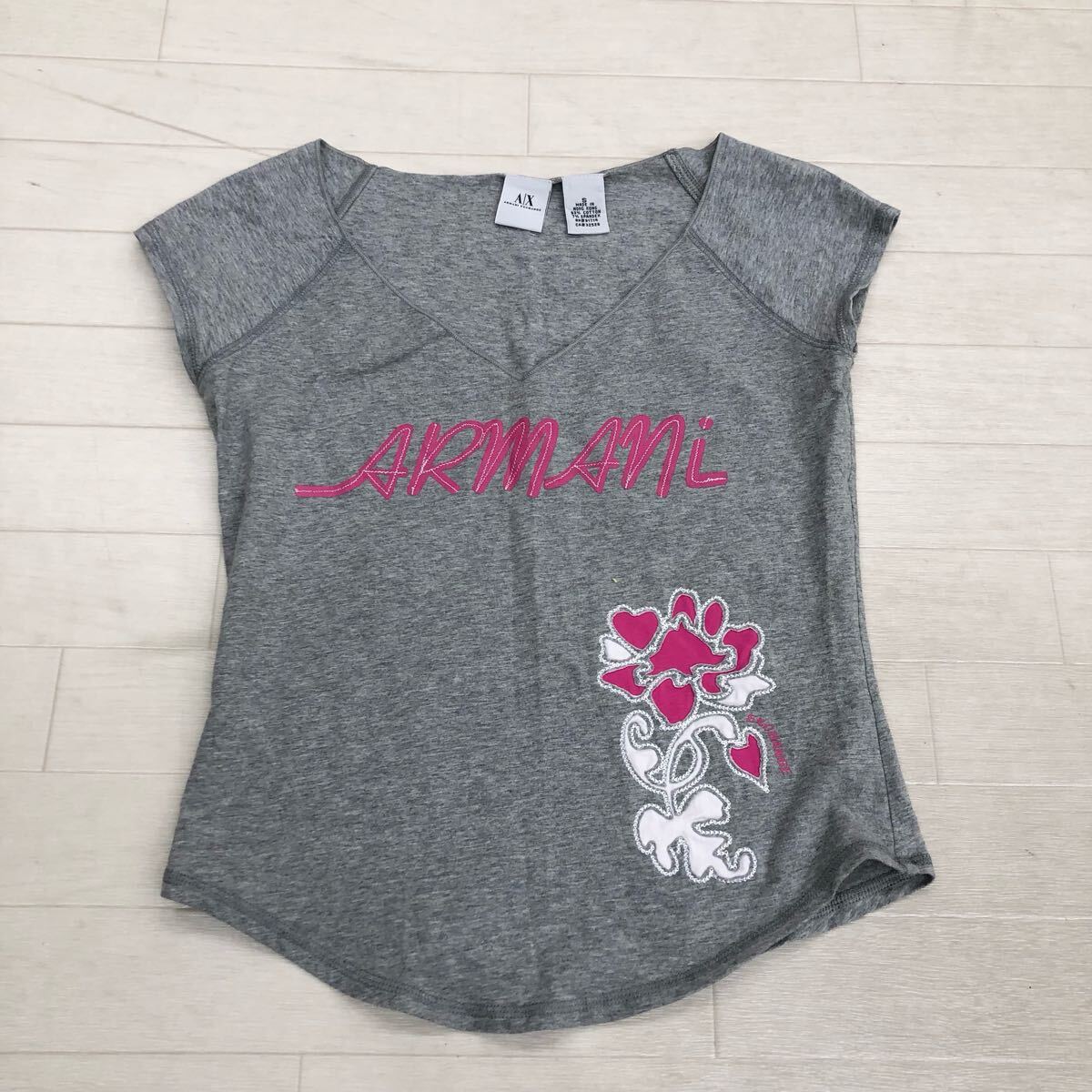 1722〓 ARMANI EXCHANGE アルマーニエクスチェンジ ノースリーブカットソー レディース サイズS グレー トップス シャツ Vネック拍卖