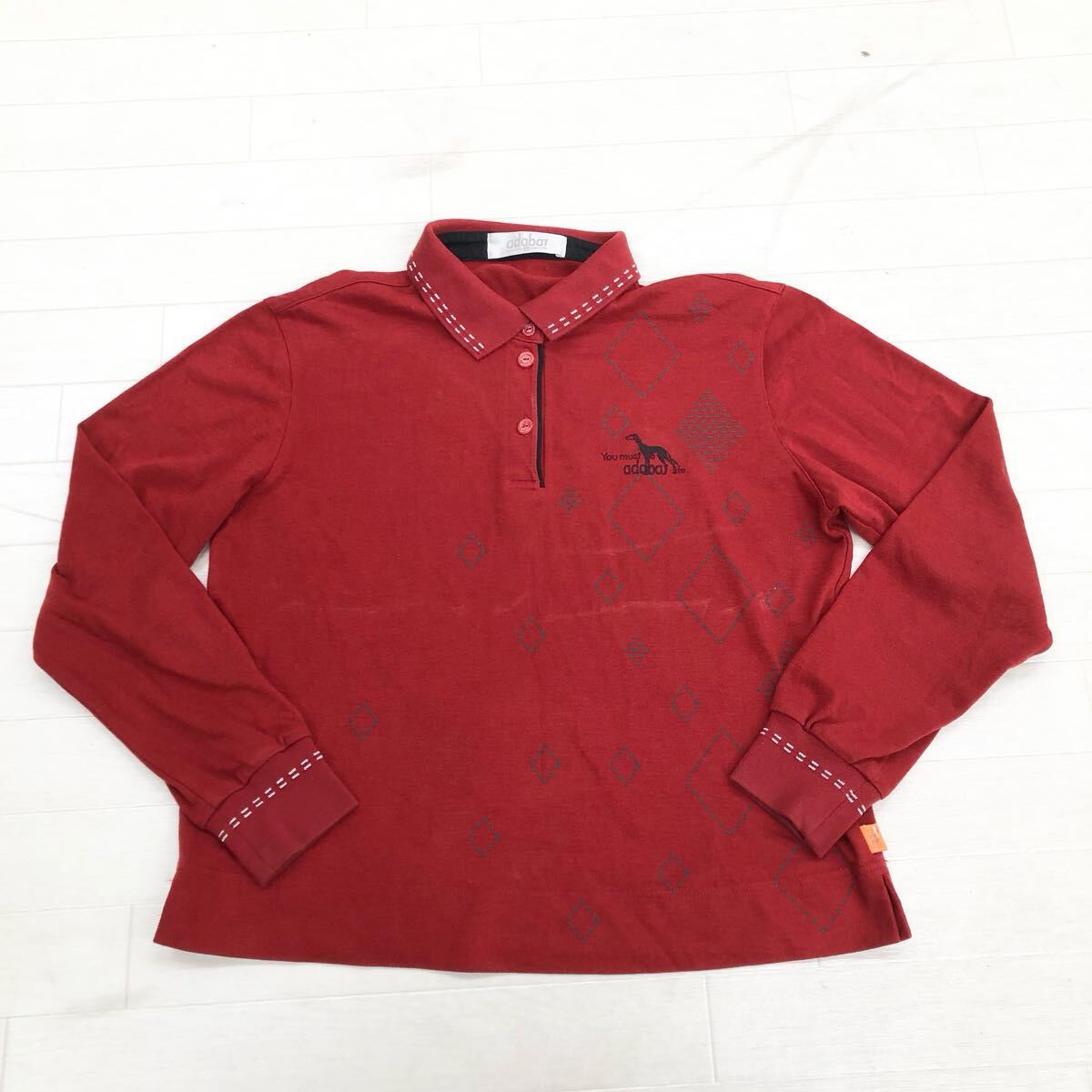 1727〓 adabat アダバット 長袖ポロシャツ レディース サイズ1 レッド トップス ポロシャツ カットソー カジュアル拍卖