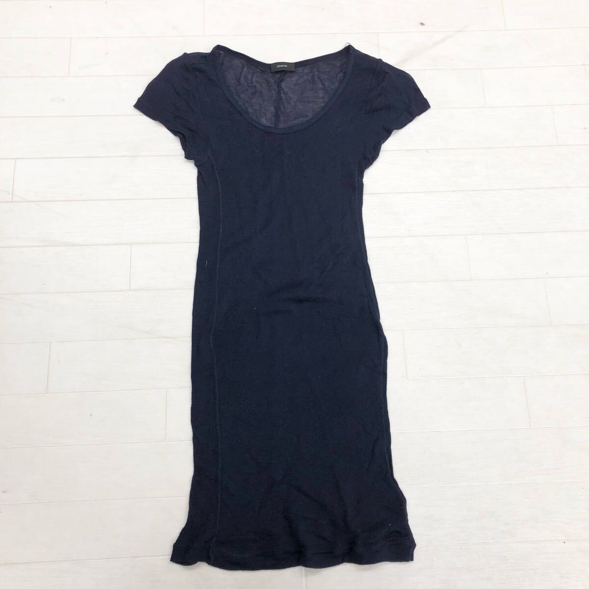 1737〓 JOSEPH ジョセフ チュニック レディース サイズM ネイビー トップス ニットカットソー フレンチスリーブ 透け感あり ストレッチ拍卖