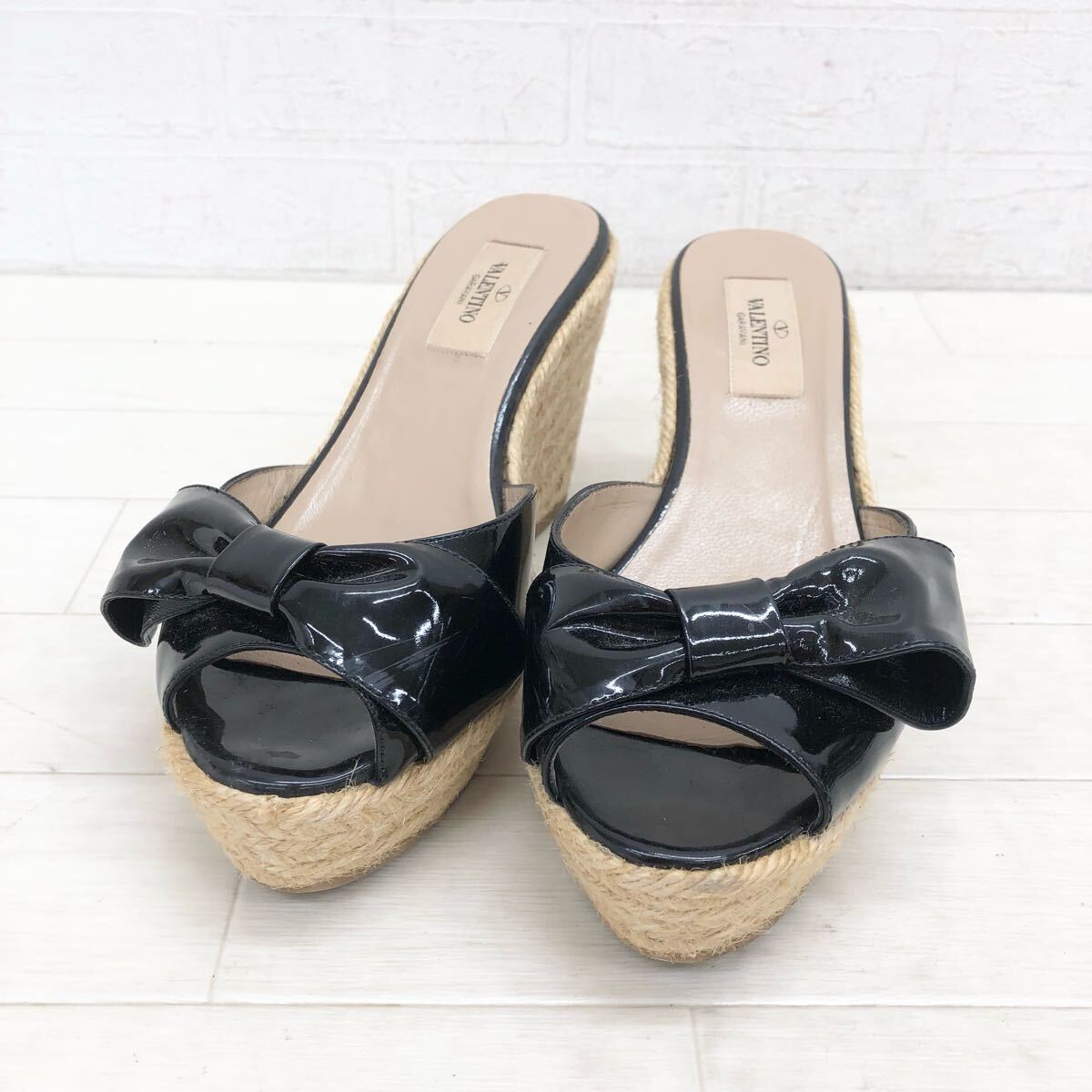 1744〓 VALENTINO GARAVANI ヴァレンティノガラヴァーニ エスパドリーユ レディース サイズ37 ブラック サンダル 靴 シューズ カジュアル拍卖