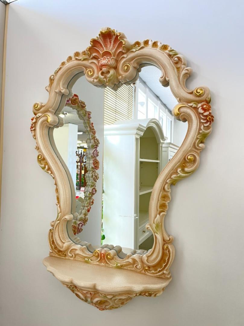 ロココ ミラー 鏡 ロココ プリンセス コンソール付き ヨーロピアン 壁掛け 台 アンティーク 天使 エンジェル ウォールミラー拍卖