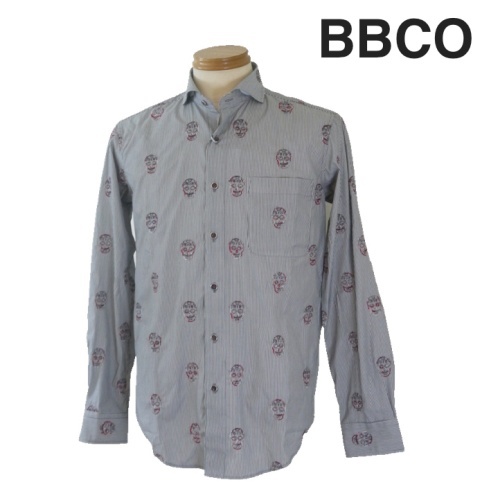 【SALE】ビビコ/BBCO スカル刺繍長袖シャツ 46/Mサイズ 001-グレー拍卖