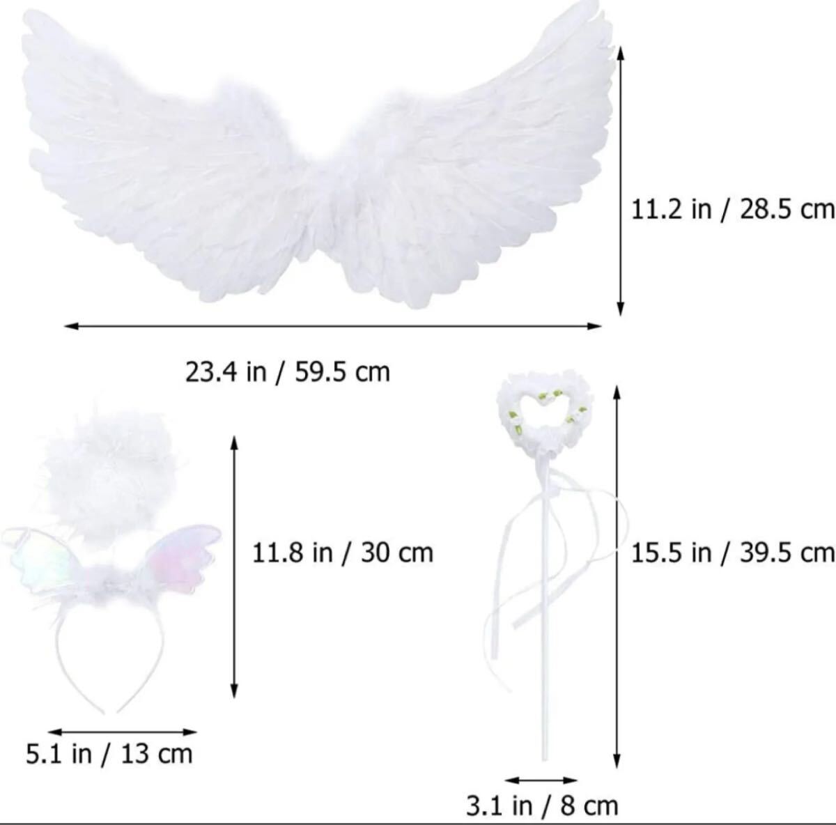 キッズコスチューム コスプレ エンジェル 羽、カチューシャ、杖3点セット 大小拍卖