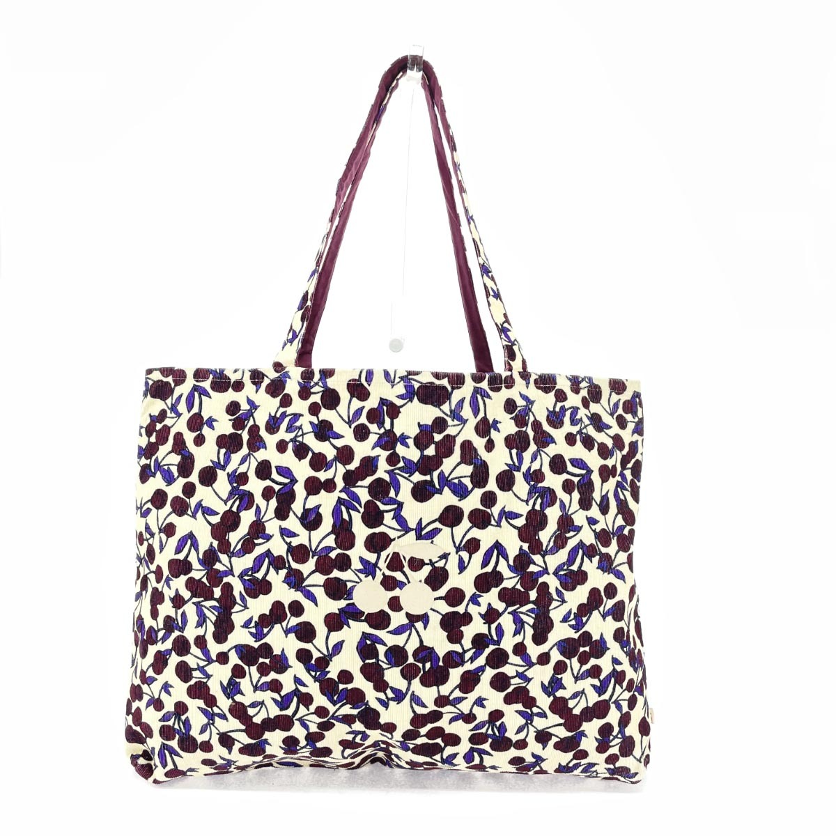 ◆Bonpoint ボンポワン トートバッグ◆ パープル×アイボリー コーデュロイ チェリー サクランボ レディース 肩掛け bag 鞄拍卖
