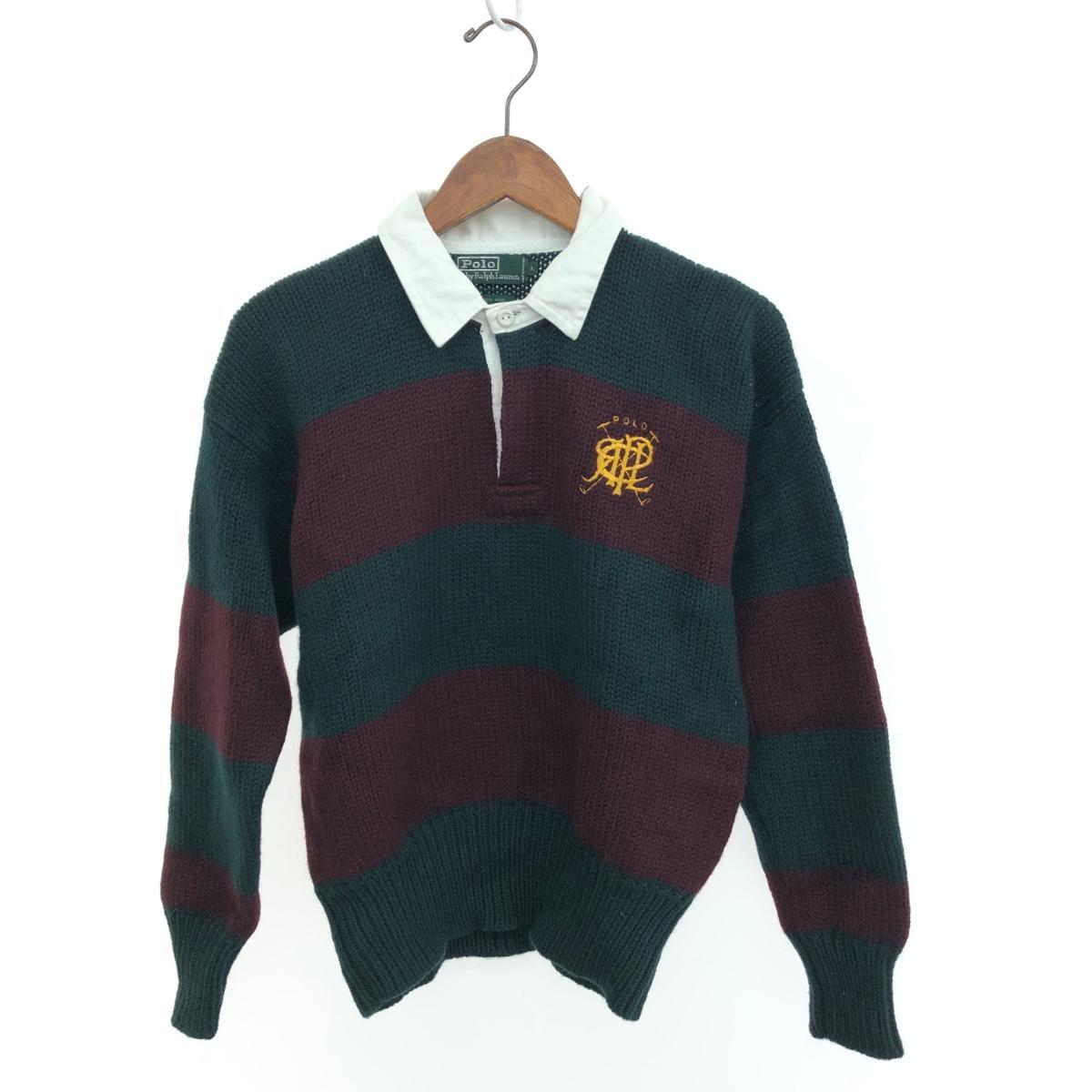 ◆POLO RALPH LAUREN ポロラルフローレン ラガータイプ ニット サイズ:L◆ ボルドー/グリーン ウール レディース トップス ボーダー拍卖