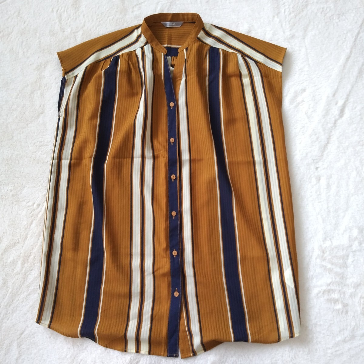 ブラウス ノースリーブ ふんわり ストライプ レディース M拍卖