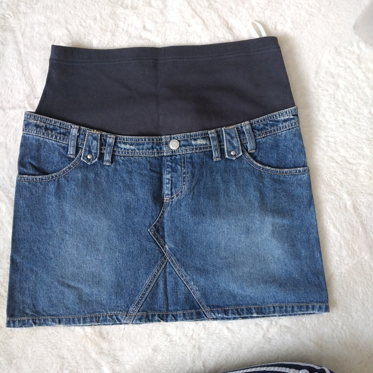 マタニティー デニム デニムスカート ミニスカート ダメージジーンズ拍卖