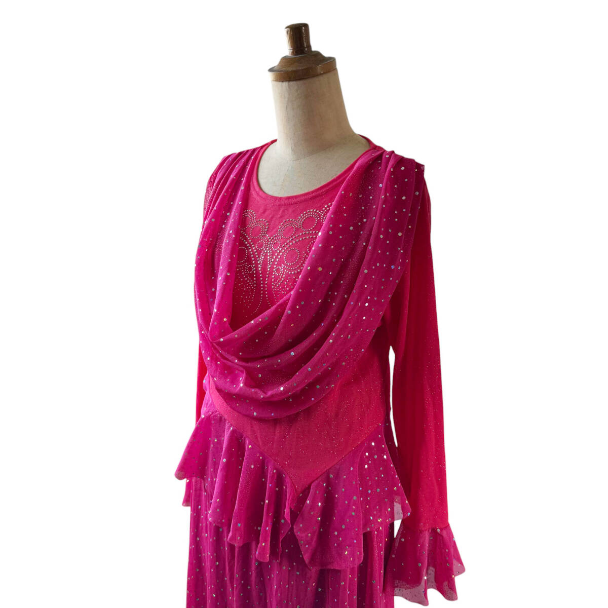 N7-594 Da Vistosa ダンス衣装 2ピース ピンク ラインストーン スカート トップス 社交ダンス ドニャヴィストーサ拍卖