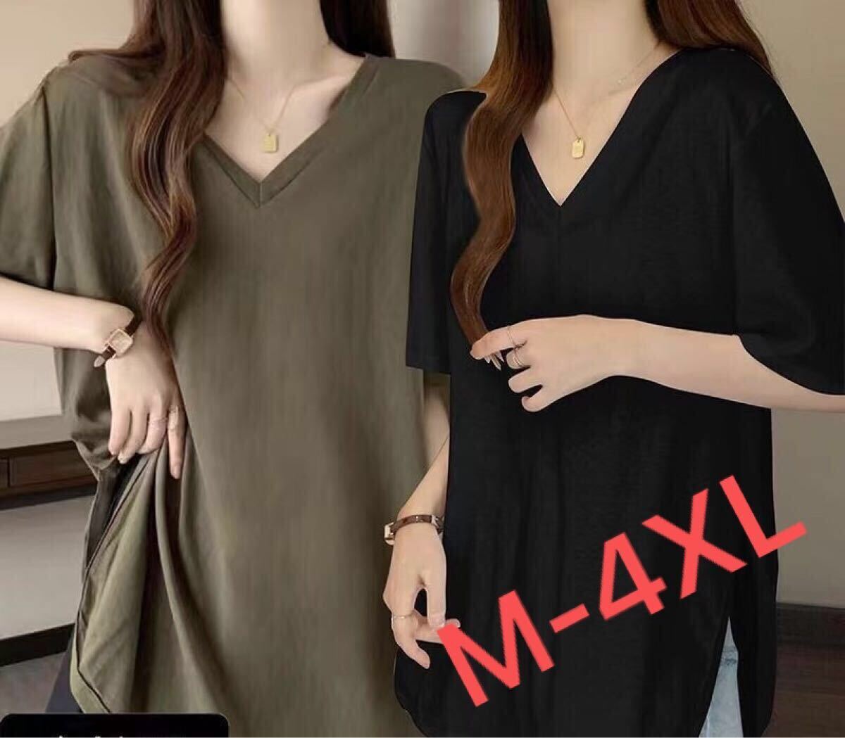半袖tシャツ レディース トップス 半袖 tシャツ 大きいサイズ カットソー 薄手 Vネック カジュアル 無地tシャツ LUGA034(3色M-4XL)拍卖