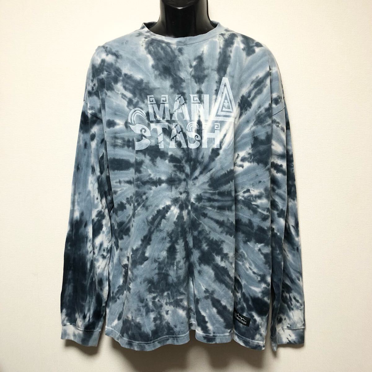 MANASTASH /マナスタッシュ メンズXL 長袖Tシャツ トップス 総柄 タイダイ ビッグロゴ プリント ブルー系 アウトドア 古着拍卖