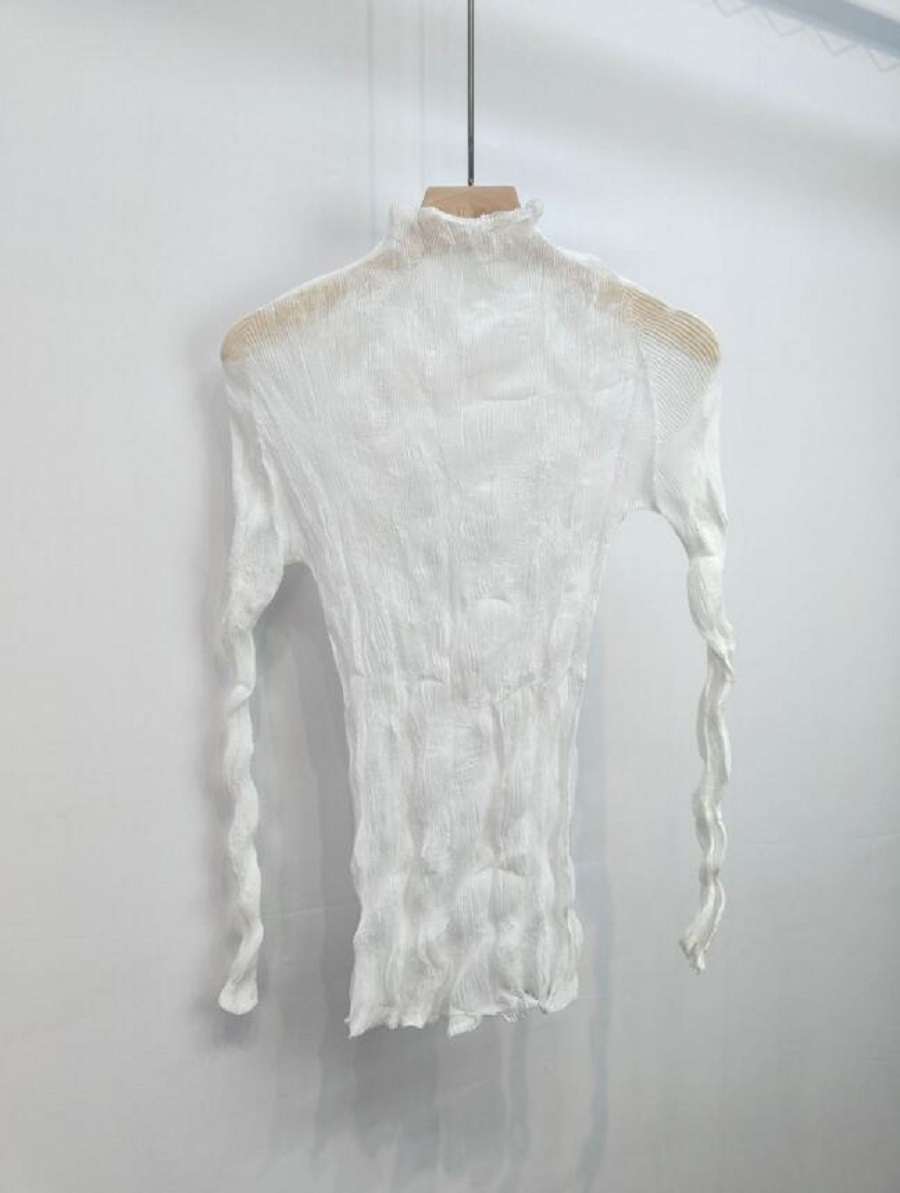 「同梱1万円送料無料」レディースpleatsプリーツ長袖シャツプラウス肌触り弾力がありハイタートルネックシンプル合わせ安い透け感白拍卖