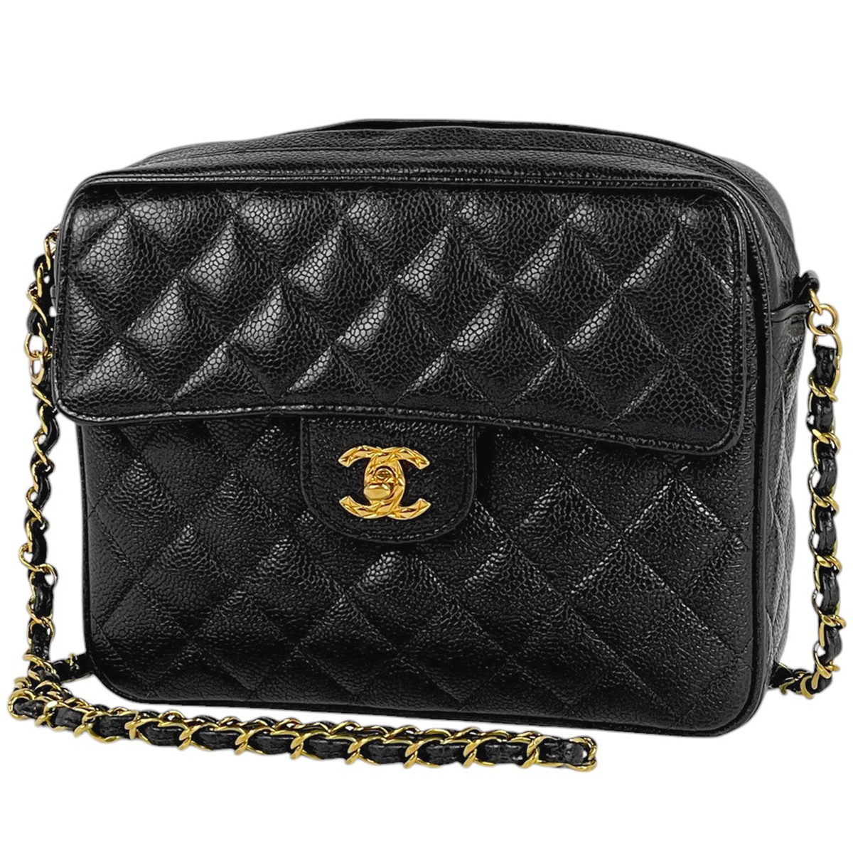 【在庫一掃】 シャネル ココマーク チェーン ショルダーバッグ マトラッセ ショルダーバッグ キャビアスキン ブラック 【中古】拍卖