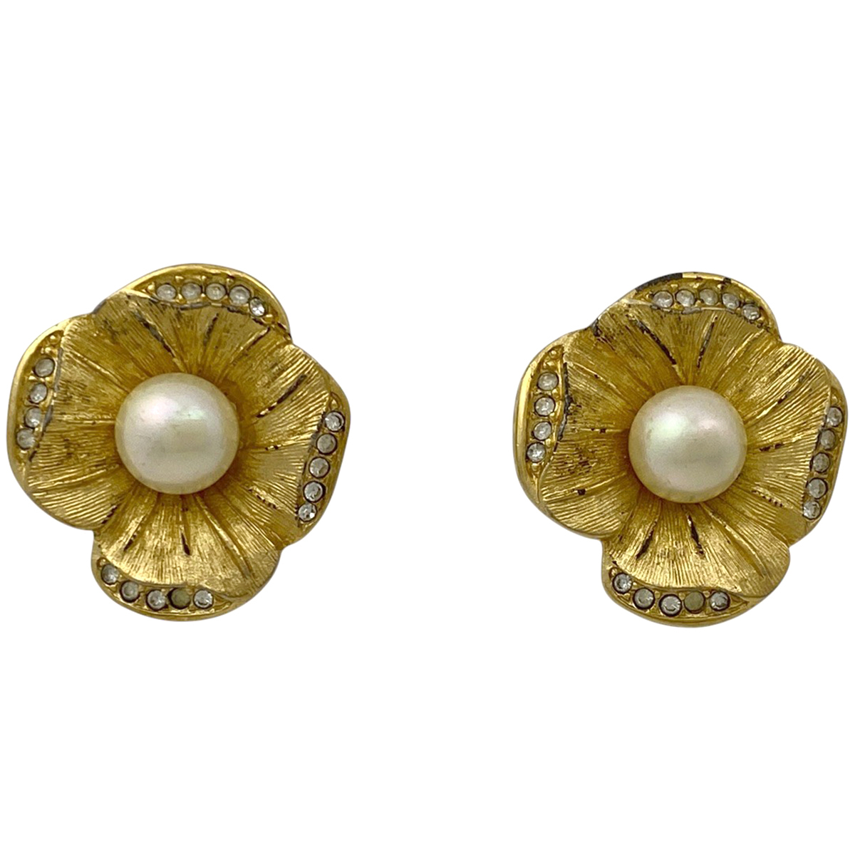 クリスチャンディオール Christian Dior フェイクパール デザインイヤリング フラワーモチーフ GP ゴールド ホワイト レディース 【中古】拍卖