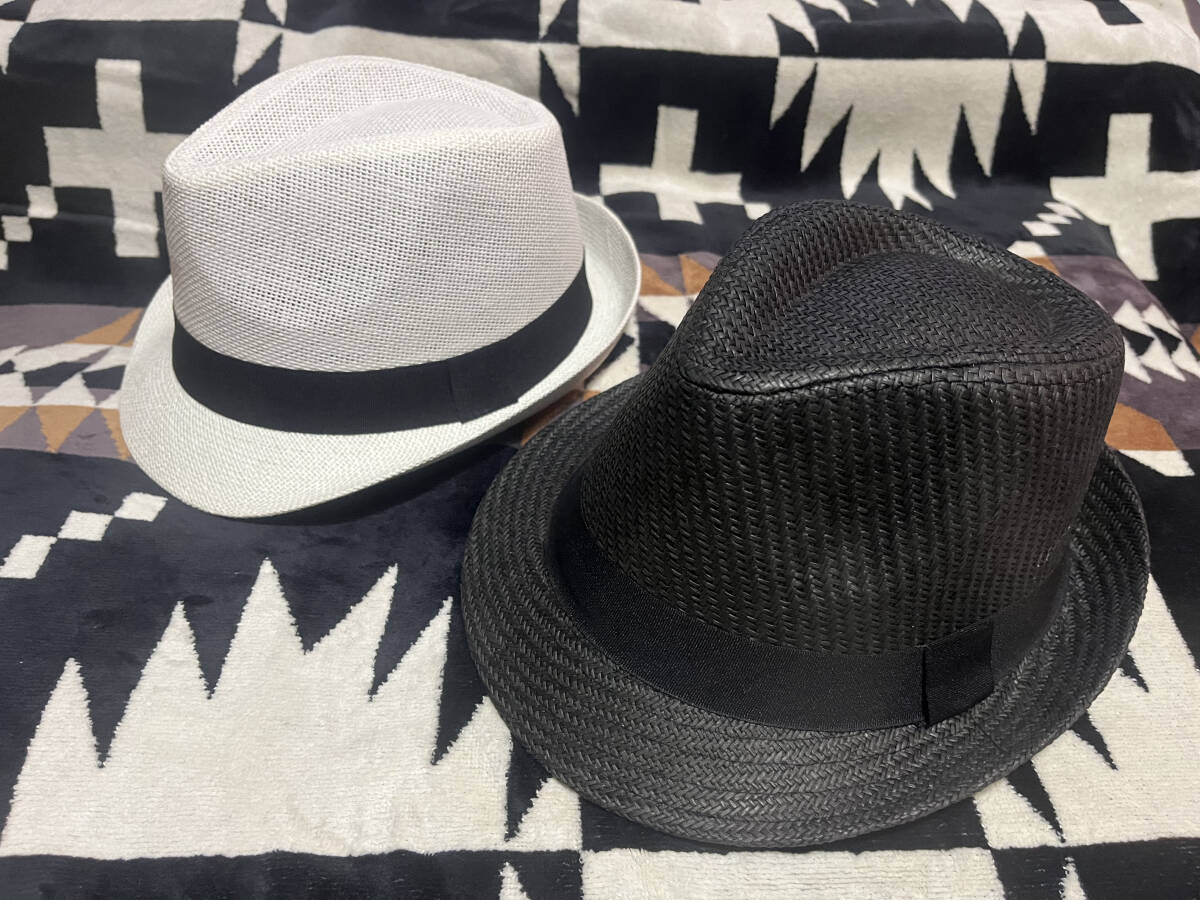 2点セット 帽子 中折れハット メンズ レディース 男女兼用 キャップ キャップ ソフト帽 麦わら帽 ハット ホワイト ブラック 006拍卖