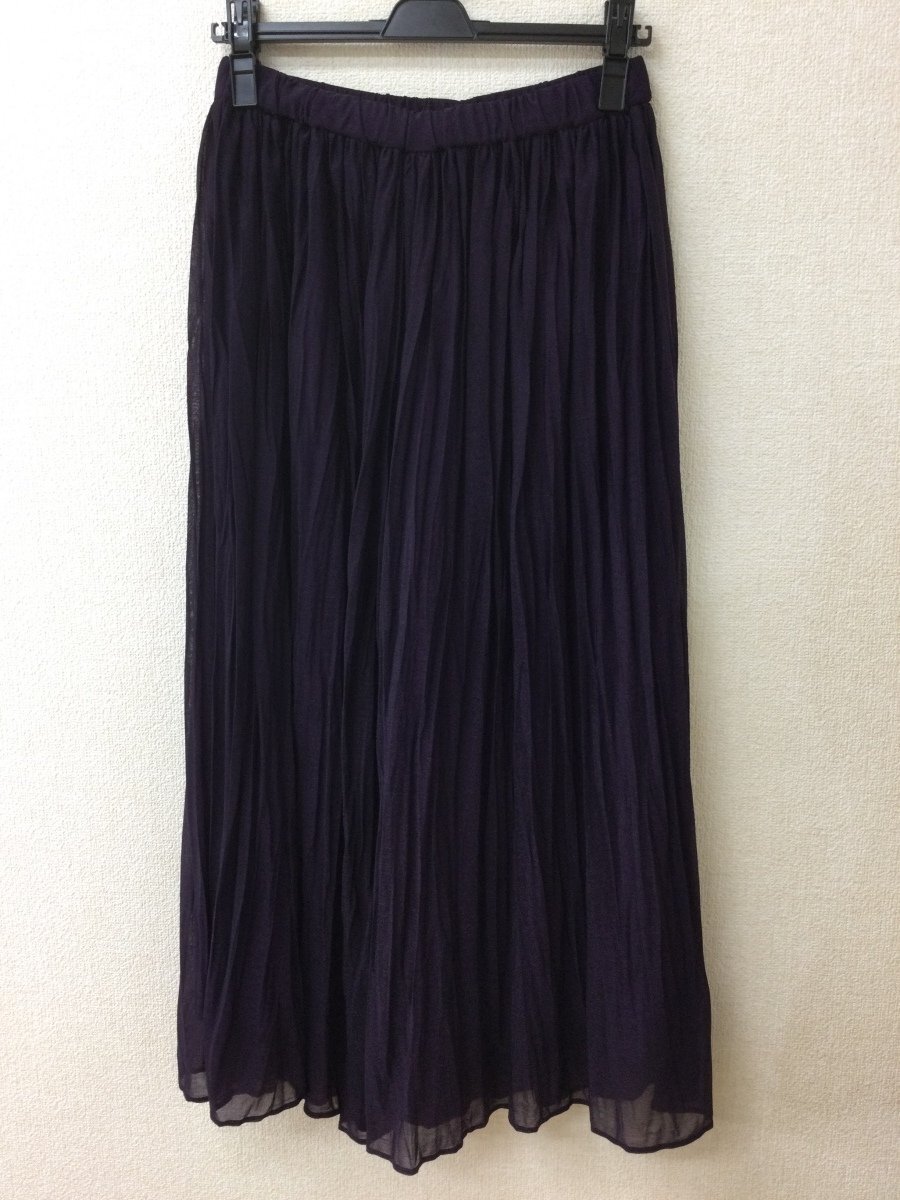 組曲 透け感のある生地スカーチョ クラッシュプリーツ ウエストゴム やや光沢のある紫 サイズ2拍卖