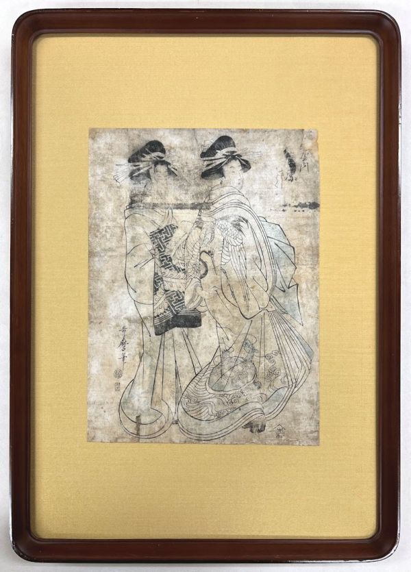 【FCP】 真作保証 喜多川 歌麿(二代) 浮世絵35x22.6cm 「美人図」 初代喜多川歌麿に画技を習い美人画を描く h拍卖