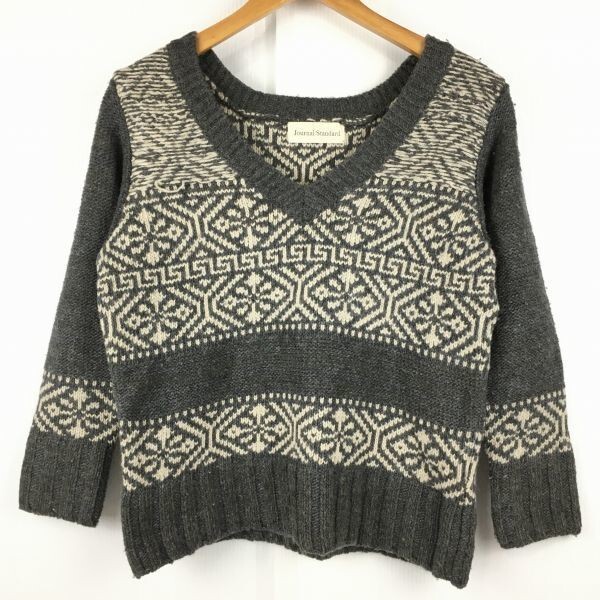 JOURNAL STANDARD/ジャーナルスタンダード ウール/Vネックセーター サイズM? グレー×白 柄 管NO.A19-29拍卖