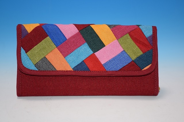 ◆韓国雑貨◆布製パッチワーク長財布・開口長方形◆レッド◆拍卖