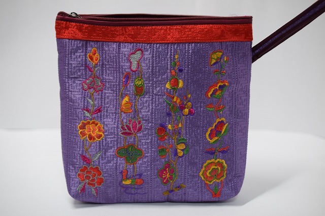 ★韓国雑貨★刺繍入りポーチカバン◆ライトパープル◆拍卖