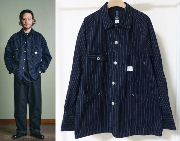 23AW POST O'ALLS OVERALLS ポスト オーバーオールズ 1102-GS Engineer's Jacket gangster stripe indigo カバーオール ジャケット L拍卖