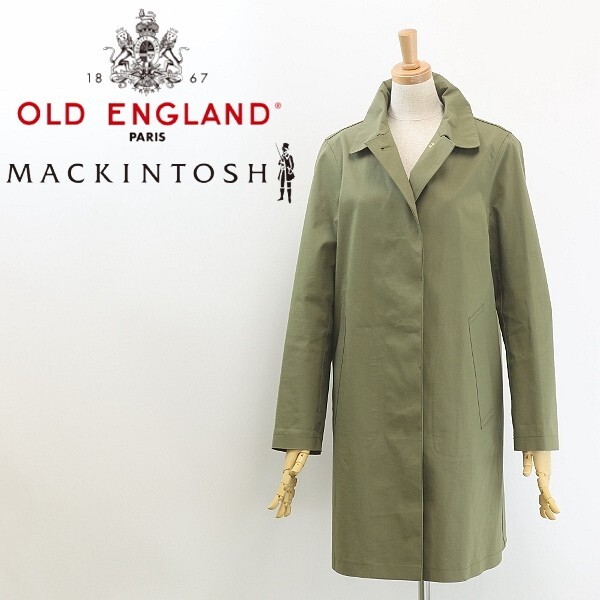 ◆OLD ENGLAND オールド イングランド × マッキントッシュ コットン ゴム引き ステンカラー コート グリーンカーキ 36拍卖