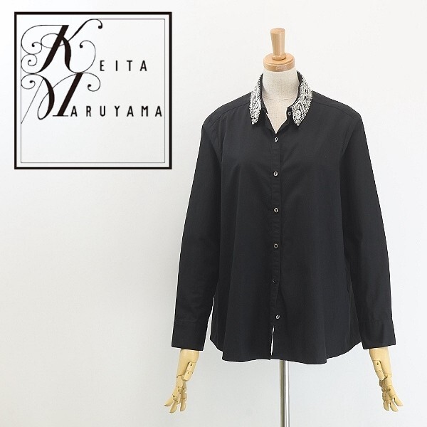 ◆KEITA MARUYAMA ケイタマルヤマ ビーズ装飾 付け衿 コットン 長袖 ブラウス シャツ 黒 ブラック 2拍卖