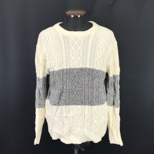 RAGEBLUE★長袖ニットセーター【Mens size -M/白×グレー/white×gray/アラン模様】Tops◆BH242拍卖