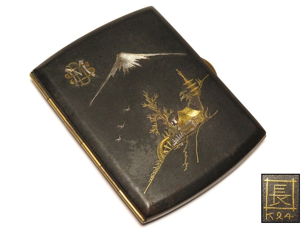 【9807】明治期 金工美術 シガレットケース 富士山 k24刻(初品・買取品)拍卖