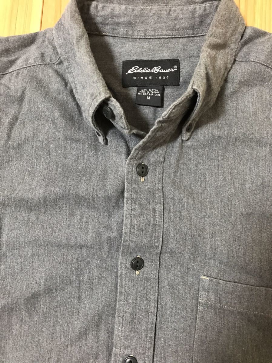 エディーバウアー 長袖 シャツ M グレー ボタンダウン 猫目ボタン オールド拍卖