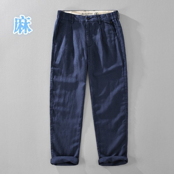 新品★未使用 リネンパンツ メンズ*新品 九分丈 サマーパンツ 麻混 パンツ スラックス 春夏服通気 ズボン【YH1361】ネイビー XL拍卖