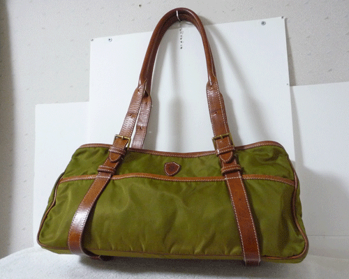 フェリージ Felisi ナイロン レザー カーキ系 ブラウン 肩掛けショルダー ハンド バッグ レディース拍卖