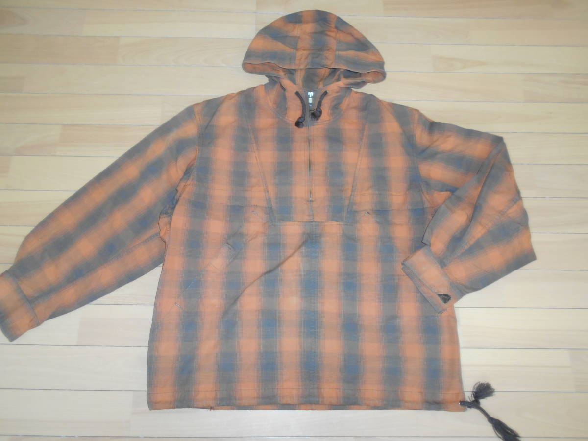 ★希少品★MEN'S BIGI no.JM-1J23 USED加工プルオーバー チェックパーカ 日本製★濃茶淡茶sizeM★拍卖