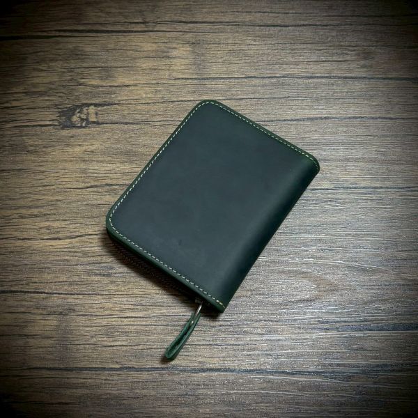 イタリアンレザー ミニ財布 経年変化 コンパクト ヌバックレザー ヴィンテージ加工 本革 牛革 グリーン 緑 小さい財布 送料無料拍卖