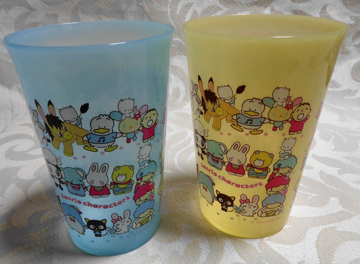 ◇^サンリオキャラ♪プラカップ 2P イエロー&ブルー拍卖