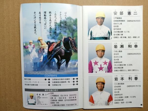 競馬 ばんえい競馬 北海道市営競馬組合 小冊子 平成7年 騎手名鑑 94開催地別成績表・重賞優勝馬一覧 94-95開催日程 北見 岩見沢 旭川 帯広拍卖
