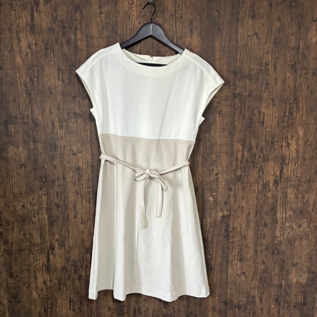 M12◇courgetes | クールジェット バイカラーワンピース 白×ベージュ 38サイズ 中古品拍卖