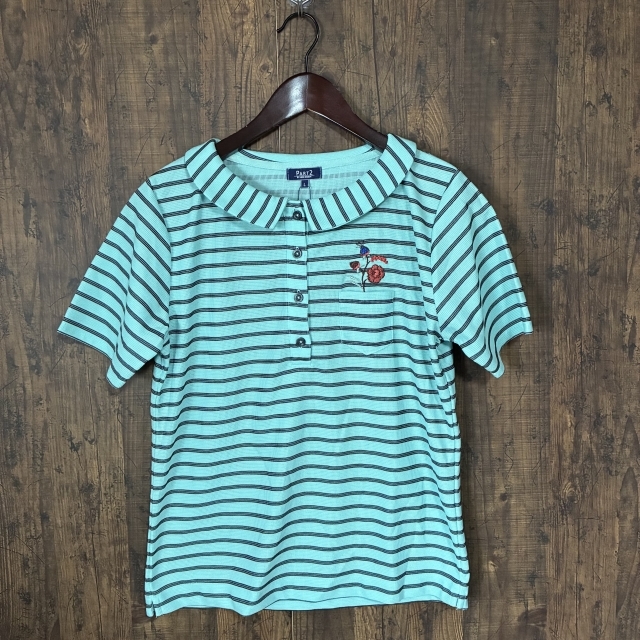M59◇PART2 | パートツー 半袖ボーダートップス ミントグリーン×ブラック Lサイズ 中古品拍卖