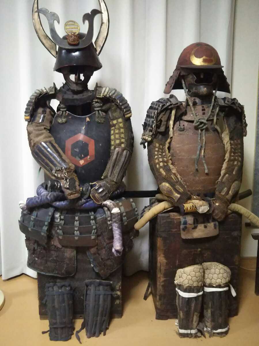 【彩美】【本歌江戸期】【甲冑具足弐体セット出品】甲冑兜籠手佩楯袖胴面頬脛当前立武士刀拍卖