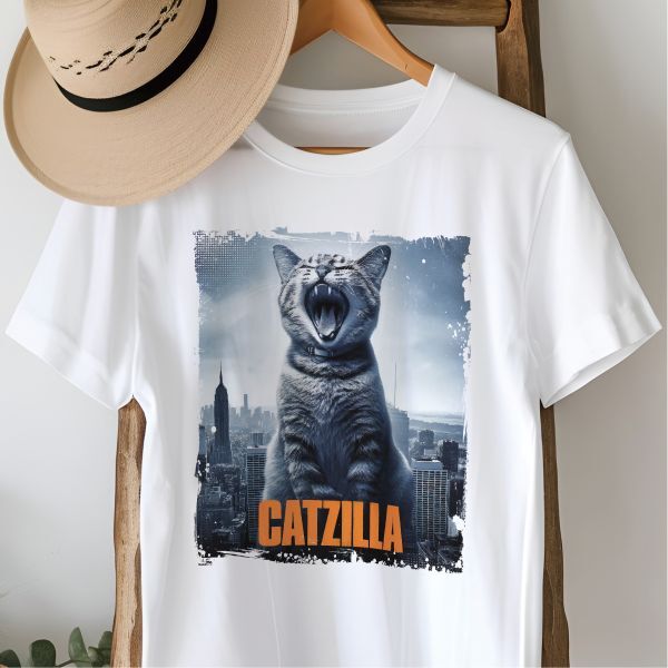 ◆『CATZILLA』怪獣猫Tシャツ【ホワイト】5001-01【XLサイズ】拍卖