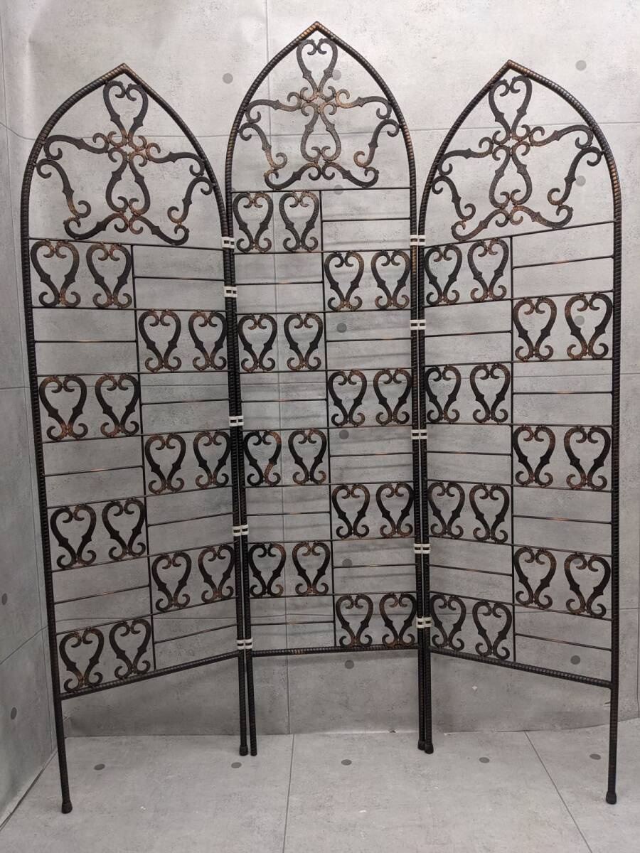dd509● 【現状品】 アイアンパーティション3枚セット 高さ177×幅45cm(大1枚) 合金製 英国庭園風 アンティーク調 衝立 ガーデニング/240拍卖